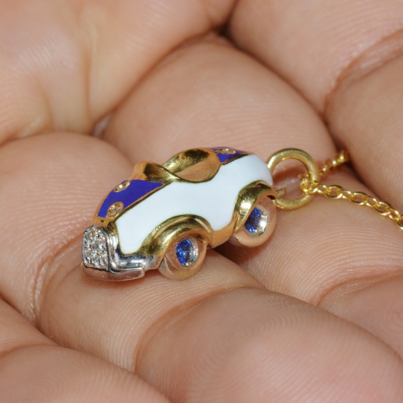 AARON BASHA NATURAL DIAMOND SAPPHIRE & ENAMEL SOLID 18K GOLD LUXURY CAR CHARM - Picture 6 of 11